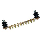 Grounding bar 250 mm, Cu, 10xM6, 2 insulators