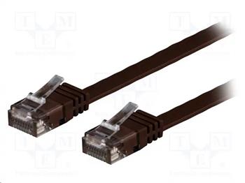 Patch cord UTP CAT6, plochý, tmavě hnědá, délka 5m