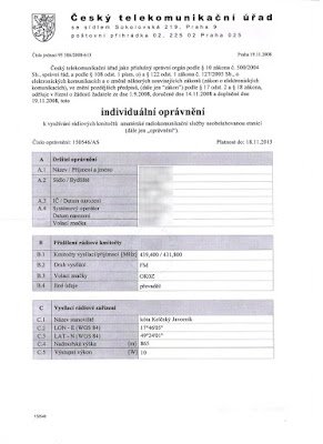 Provision of an individual authorization (license) for the use of radio frequencies at the CTÚ