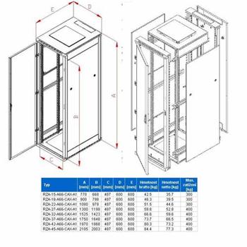 RACK Triton, 19", 45U, 600x600mm, glass door, stand, disassembly, gray
