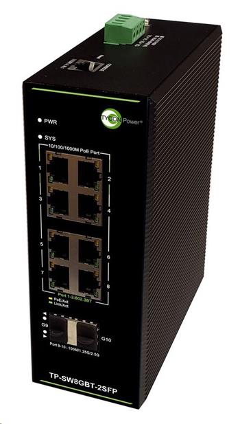 Tycon System TP-SW8GBT-2SFP, industrial PoE++ switch, 8x 1G Ethernet, 2x 2.5G SFP, 90 W